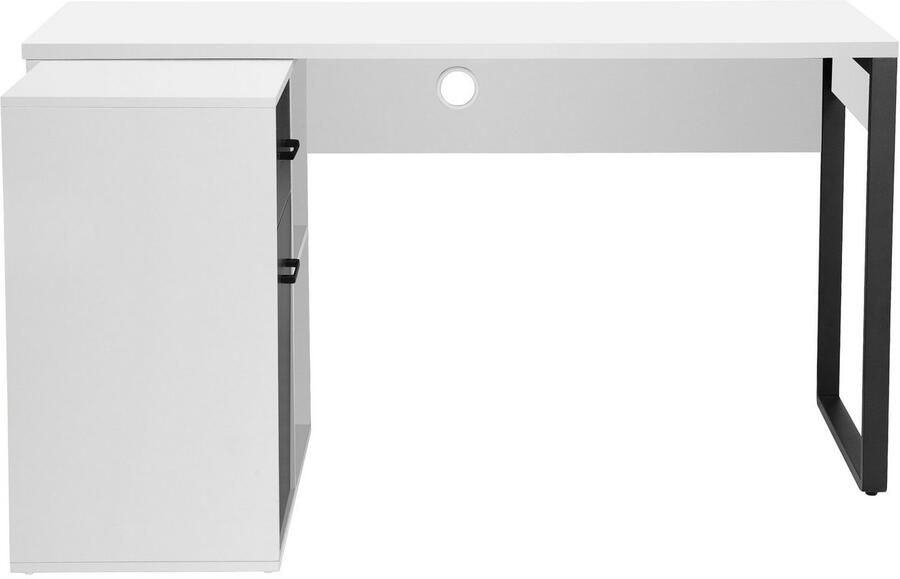 Places of Style Hoekbureau Moid computertafel kabeldoorvoer met planken Lade en deur flexibel plankelement 140x82-115 cm - Foto 3