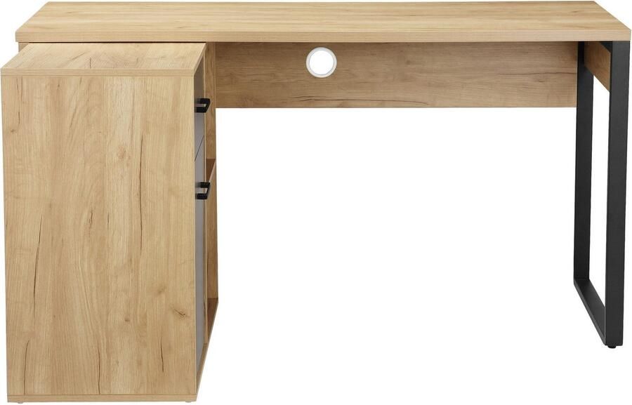 Places of Style Hoekbureau Moid computertafel kabeldoorvoer met planken Lade en deur flexibel plankelement 140x82-115 cm - Foto 5