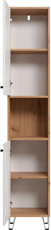 Places of Style Hoge kast Tarragona Breedte 36 cm 2 deuren retro metalen poten mat bruine hout-look wit (1 stuk) - Foto 8