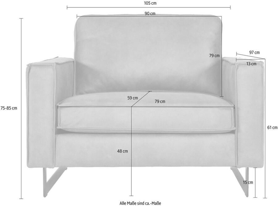 Places of Style Loveseat Pinto 105 cm cord chenille leerlook (set) - Foto 6