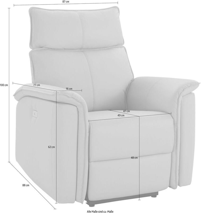 Places of Style Relaxfauteuil Zola TV-stoel met slaapfunctie stoel voor woonkamer met elektrische relaxfunctie en usb-aansluiting breedte 87 cm