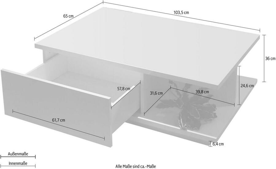 Places of Style Salontafel Piano UV gelakt woonkamer tafel met lade inclusief soft-closefunctie - Foto 6