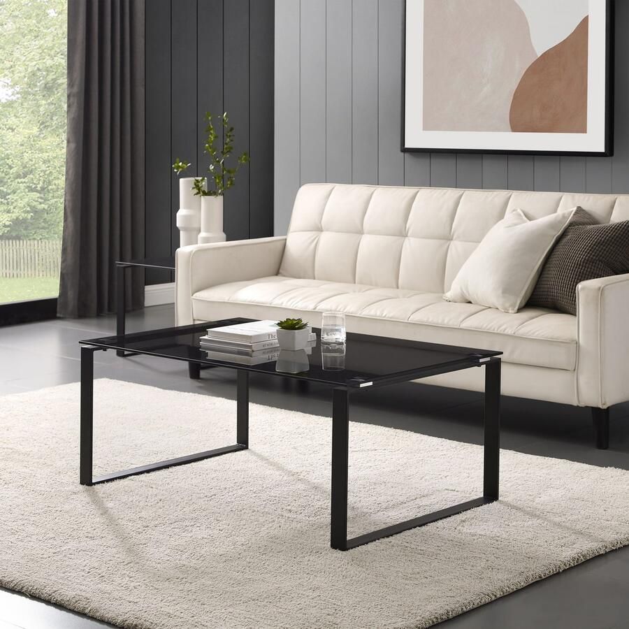 Places of Style Salontafel Simsbury Tafelblad van gehard glas 0 8 cm onderstel van metaal hoogte 45 cm - Foto 2