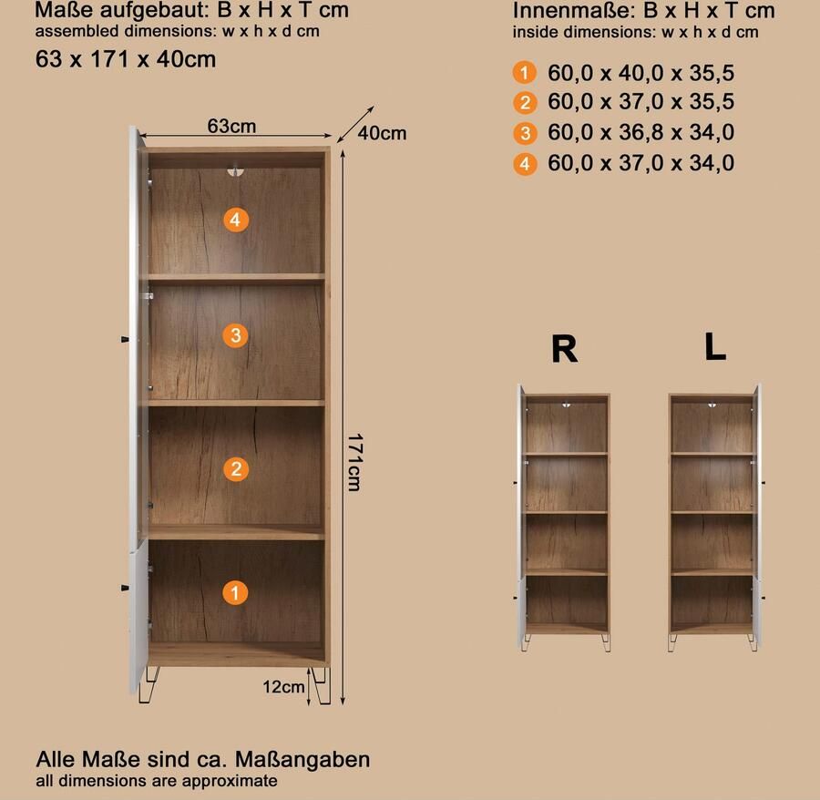 Places of Style Staande vitrinekast Tarragona met frezingen in ruitlook h b 172 63 cm