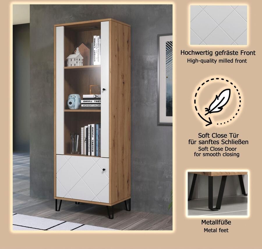 Places of Style Staande vitrinekast Tarragona met frezingen in ruitlook h b 172 63 cm - Foto 3