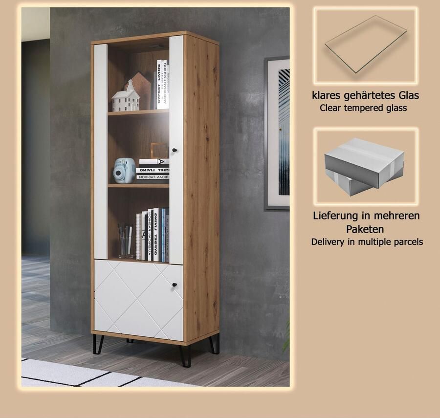 Places of Style Staande vitrinekast Tarragona met frezingen in ruitlook h b 172 63 cm - Foto 4