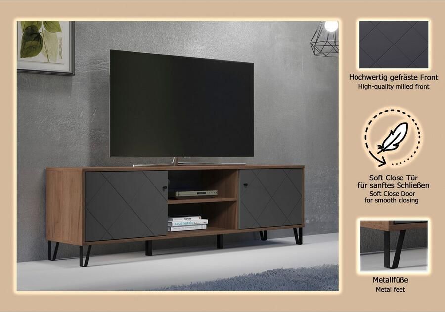 Places of Style Tv-meubel MOLVENO Commode met gestructureerde fronten Soft-Close B 183 cm (1 stuk) - Foto 3
