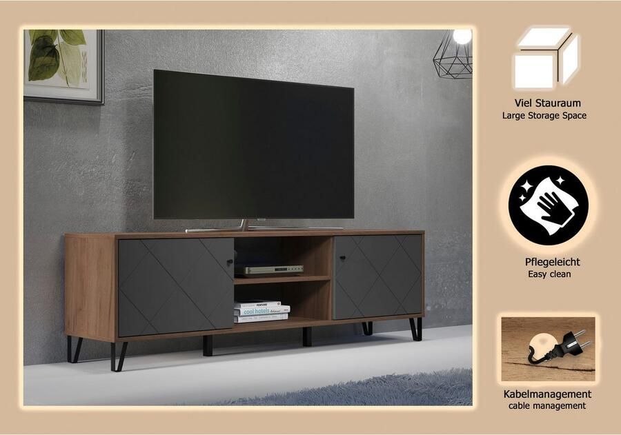 Places of Style Tv-meubel MOLVENO Commode met gestructureerde fronten Soft-Close B 183 cm (1 stuk) - Foto 4