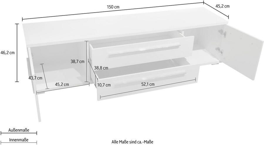 Places of Style Tv-meubel Piano TV-kast in breedte 165 of 180 cm met soft-close functie Hoogglans UV-gelakt Br 180 cm met verschillende deur- en ladeafmetingen - Foto 4