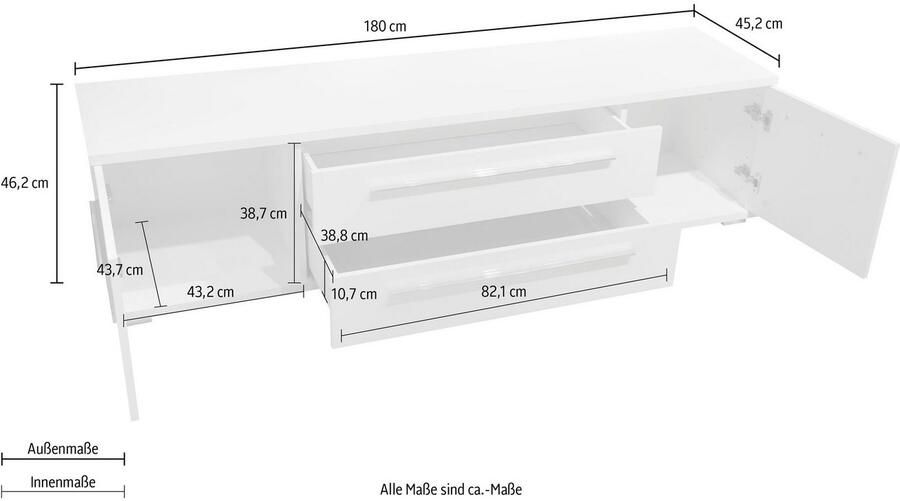 Places of Style Tv-meubel Piano TV-kast in breedte 165 of 180 cm met soft-close functie Hoogglans UV-gelakt Br 180 cm met verschillende deur- en ladeafmetingen - Foto 5