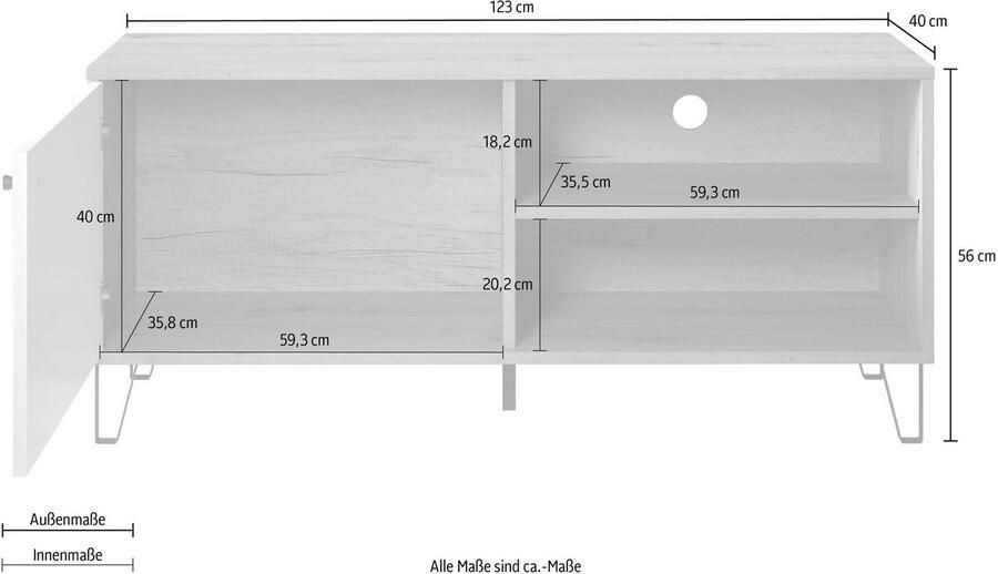Places of Style Tv-meubel Tarragona TV-kast TV-lowboard met frezingen in ruitlook en praktische kabeldoorvoer - Foto 6