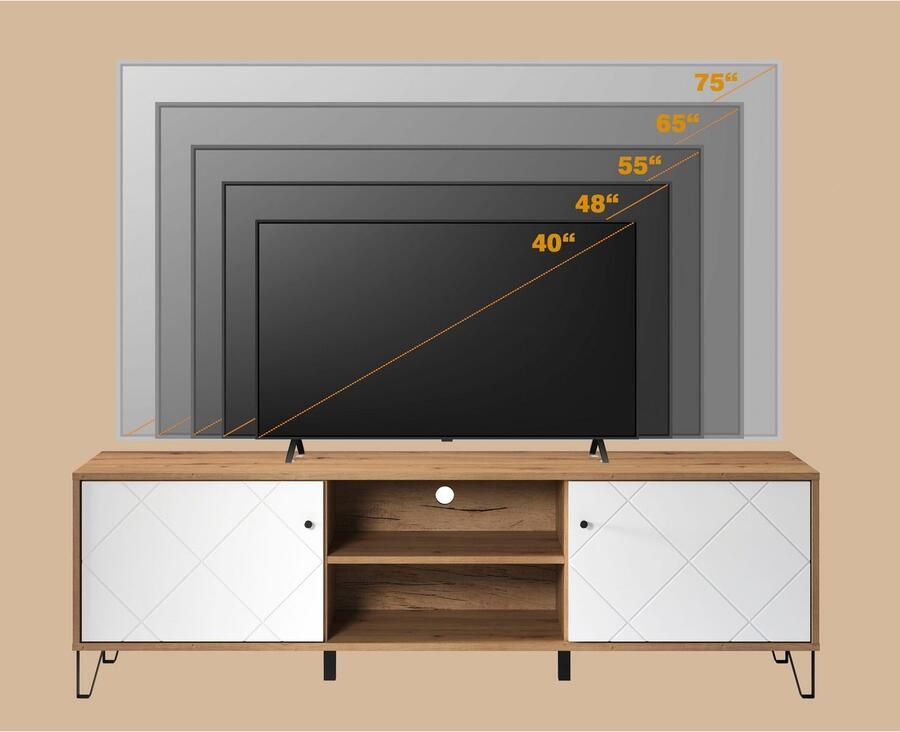 Places of Style Tv-meubel Tarragona TV-kast TV-lowboard met frezingen in ruitlook en kabeldoorvoer Br.183 cm - Foto 4