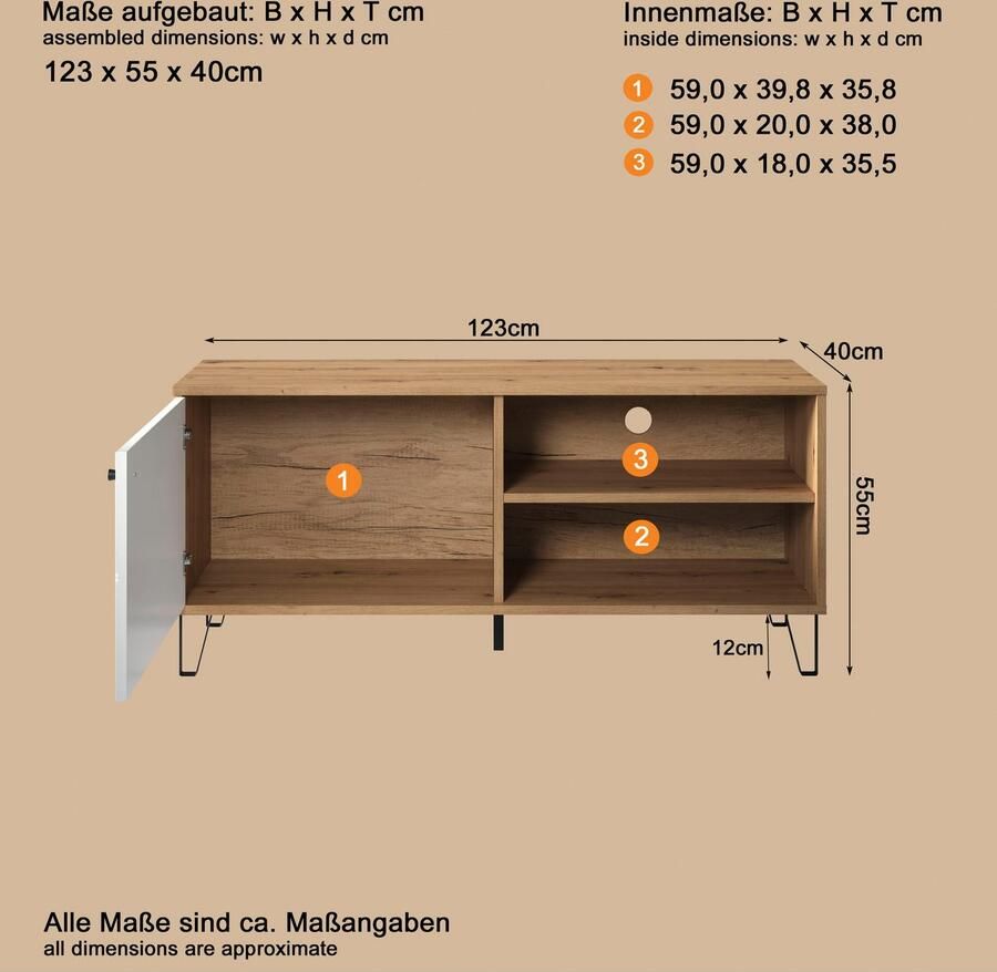 Places of Style Tv-meubel Tarragona TV-kast TV-lowboard met frezingen in ruitlook en praktische kabeldoorvoer - Foto 3