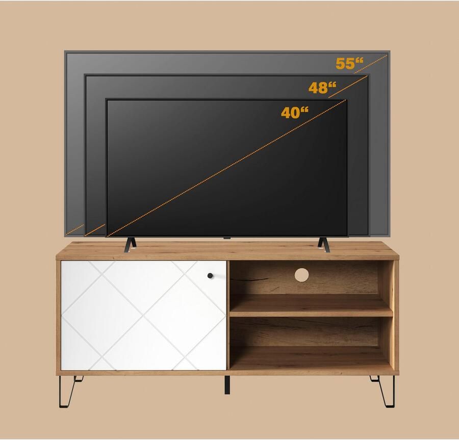 Places of Style Tv-meubel Tarragona TV-kast TV-lowboard met frezingen in ruitlook en praktische kabeldoorvoer - Foto 4