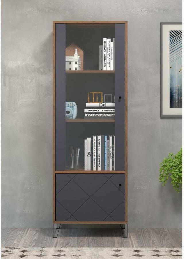 Places of Style Vitrinekast MOLVENO Woonkamer vitrine met voelbare grafiet vierkantlook 63 40 172 cm (1 stuk) - Foto 5