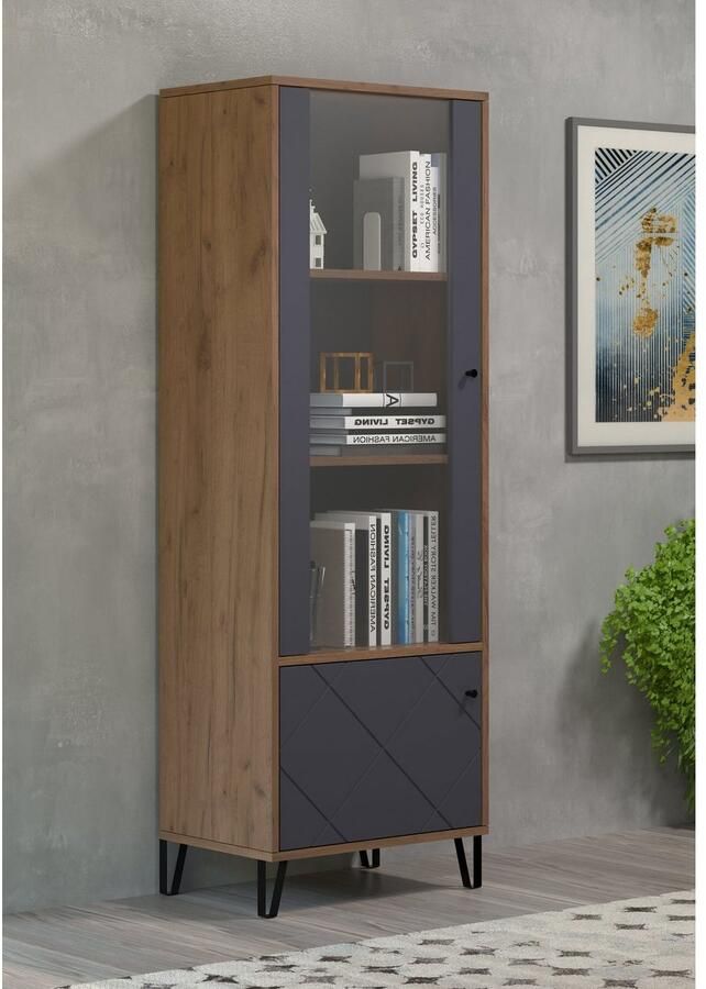 Places of Style Vitrinekast MOLVENO Woonkamer vitrine met voelbare grafiet vierkantlook 63 40 172 cm (1 stuk) - Foto 6