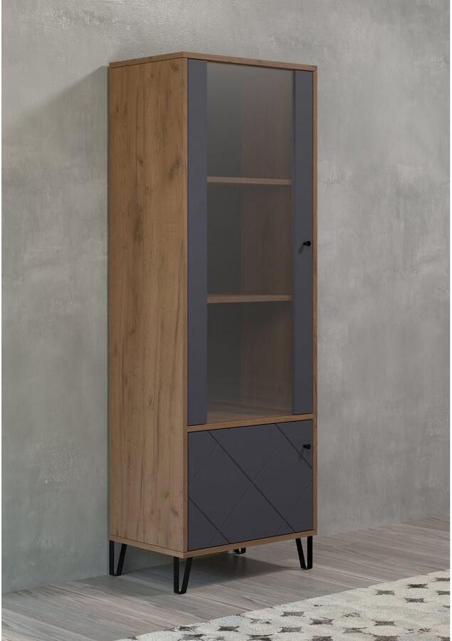 Places of Style Vitrinekast MOLVENO Woonkamer vitrine met voelbare grafiet vierkantlook 63 40 172 cm (1 stuk) - Foto 8