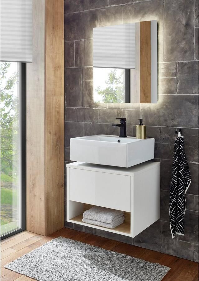 Places of Style Wastafelonderkast Studio Line badmeubel in hoogglans wit wastafel in twee kleuren beschikbaar voldoende opbergruimte - Foto 5