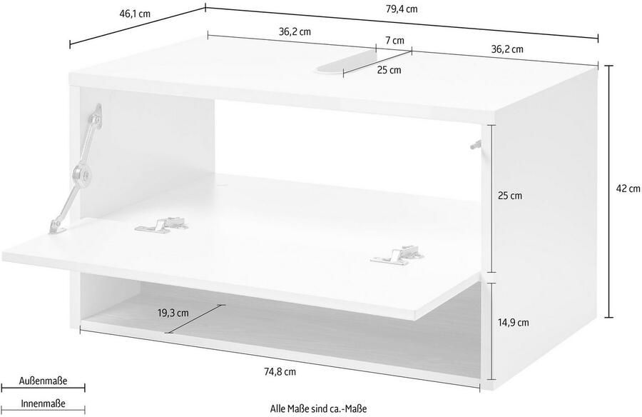 Places of Style Wastafelonderkast Studio Line badmeubel in hoogglans wit wastafel in twee kleuren beschikbaar voldoende opbergruimte - Foto 4
