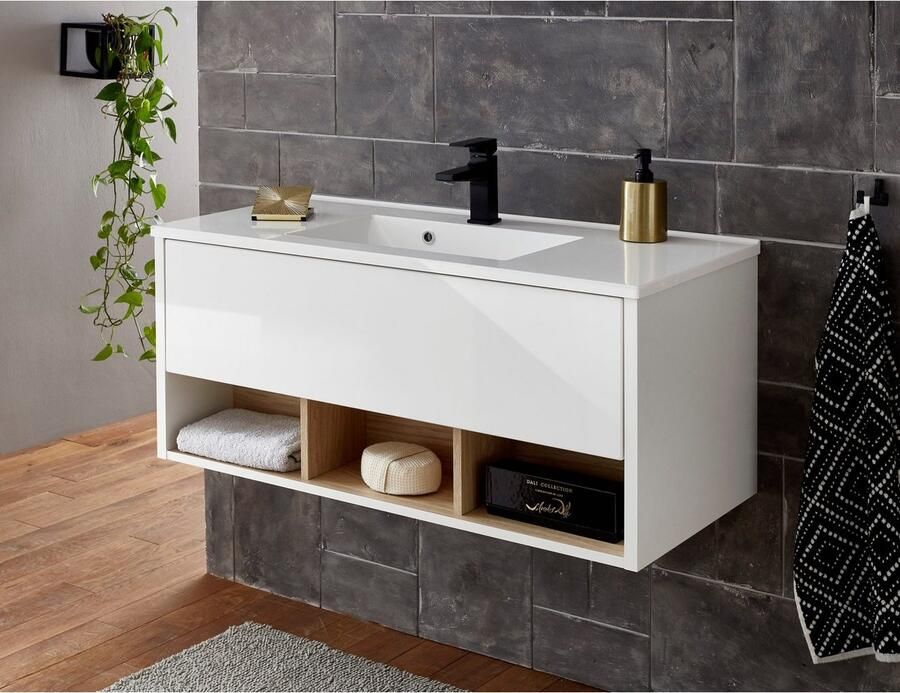 Places of Style Badkamerserie Studio Line bad in modern ontwerp 4-delig badkamer Kast wastafel en spiegel in twee kleuren beschikbaar opbergruimte (4-delig) - Foto 3