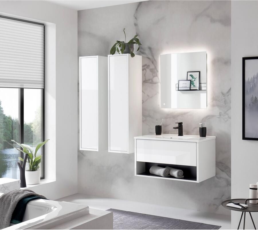 Places of Style Badkamerserie Studio Line bad in modern ontwerp 4-delig badkamer Kast wastafel en spiegel in twee kleuren beschikbaar opbergruimte (4-delig) - Foto 3