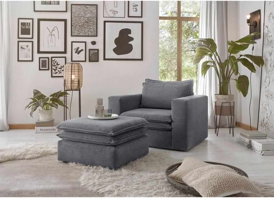Home affaire Zithoek PIAGGE Hoogwaardige cord fauteuil en hocker klein als set (2-delig) - Foto 6