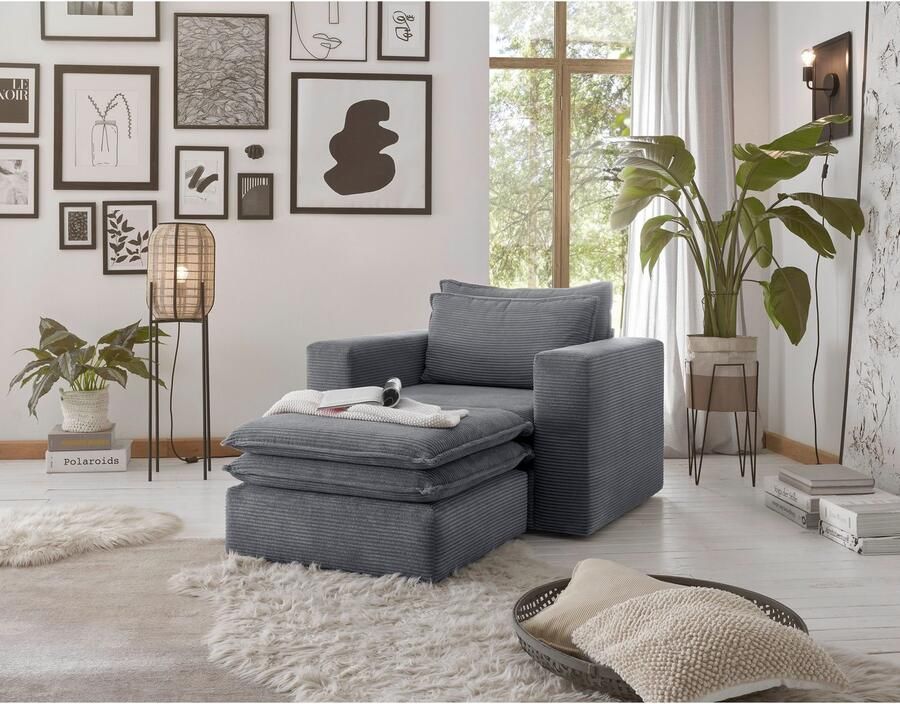 Home affaire Zithoek PIAGGE Hoogwaardige cord fauteuil en hocker klein als set (2-delig) - Foto 4