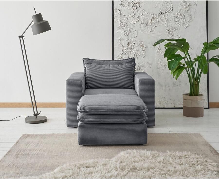 Home affaire Zithoek PIAGGE Hoogwaardige cord fauteuil en hocker klein als set (2-delig) - Foto 2