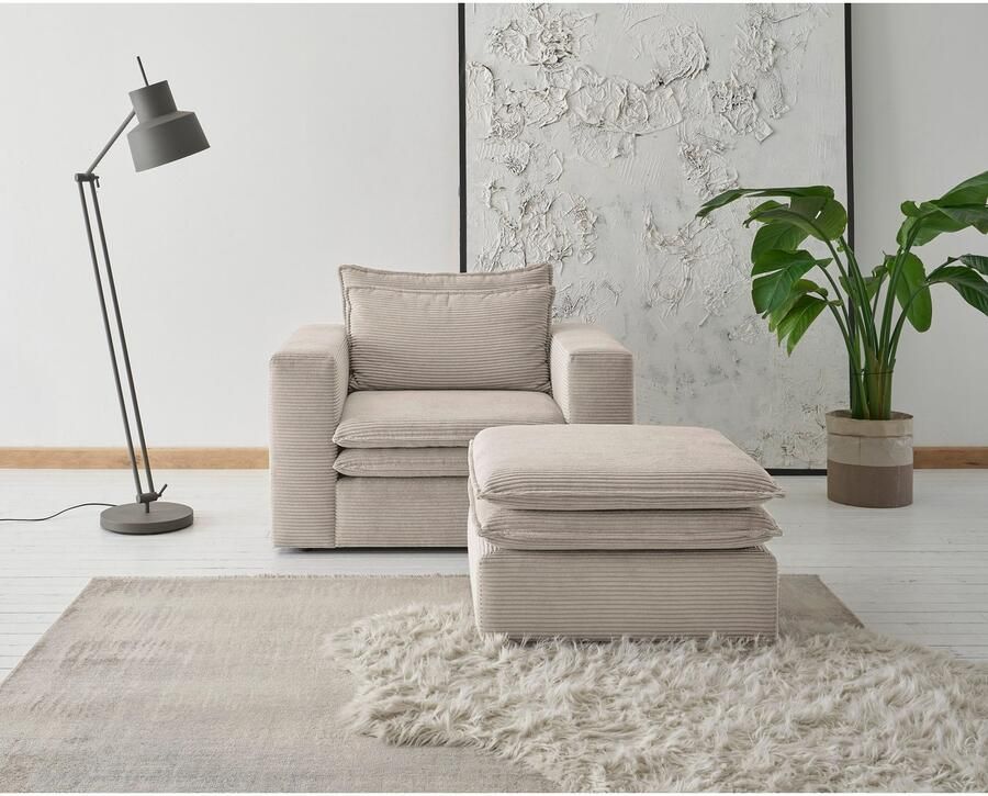 Home affaire Zithoek PIAGGE Hoogwaardige cord fauteuil en hocker klein als set (2-delig) - Foto 3