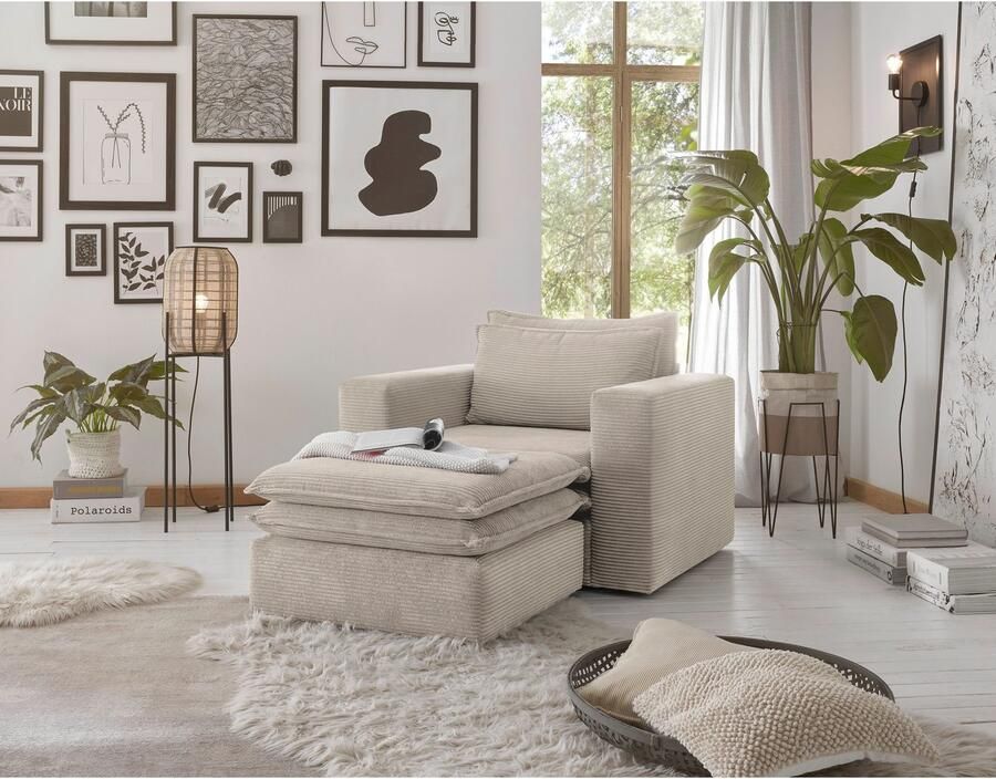 Home affaire Zithoek PIAGGE Hoogwaardige cord fauteuil en hocker klein als set (2-delig) - Foto 4