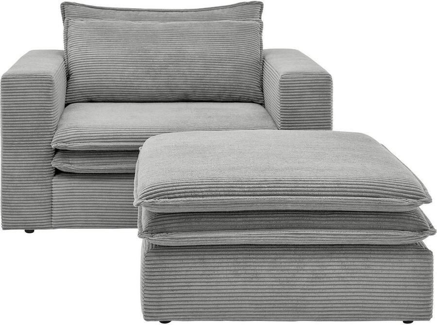 Home affaire Zithoek PIAGGE Hoogwaardige cord loveseat en loveseat-hocker als set (2-delig) - Foto 5