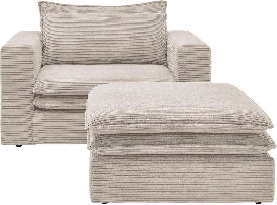 Home affaire Zithoek PIAGGE Hoogwaardige cord fauteuil en hocker klein als set (2-delig) - Foto 5