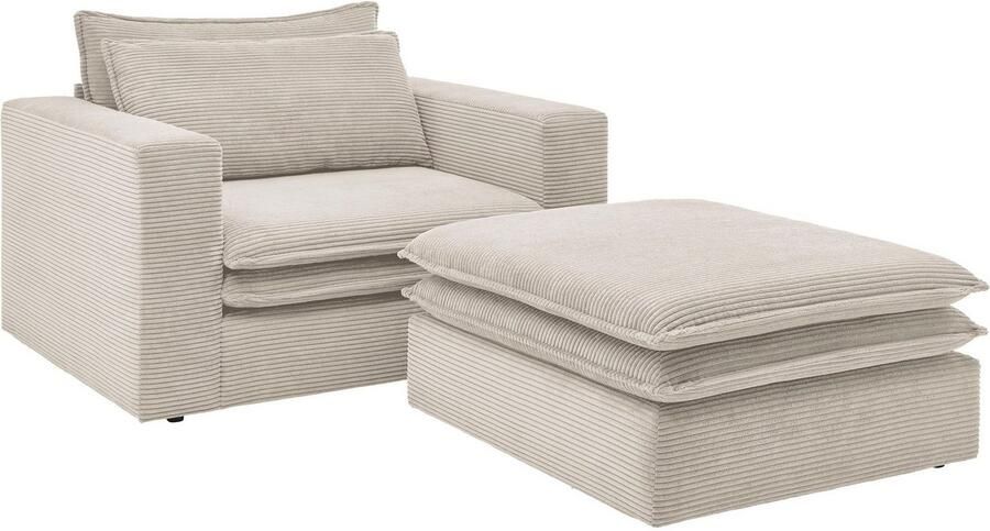 Home affaire Zithoek PIAGGE Hoogwaardige cord fauteuil en hocker klein als set (2-delig) - Foto 8