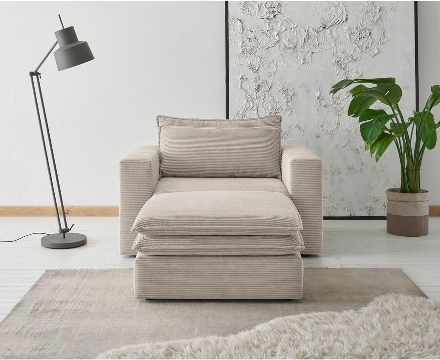 Home affaire Zithoek PIAGGE Hoogwaardige cord loveseat en loveseat-hocker als set (2-delig) - Foto 2