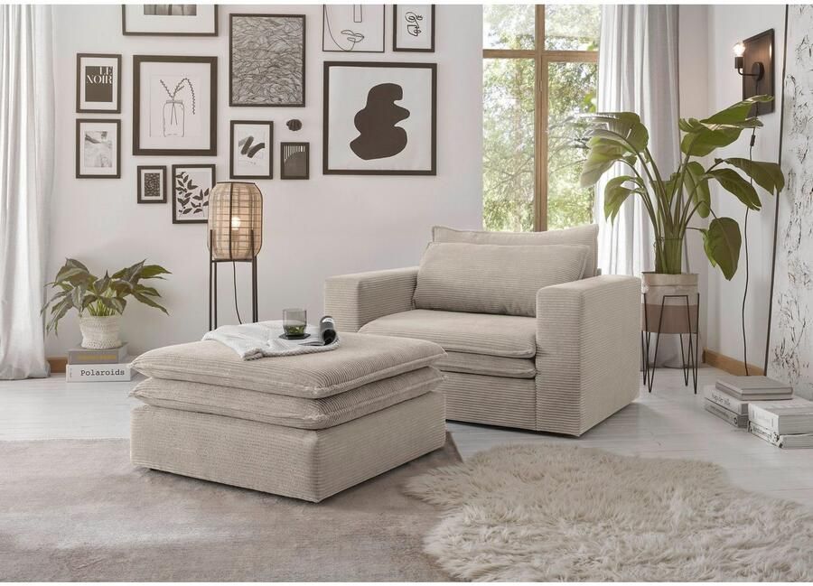 Home affaire Zithoek PIAGGE Hoogwaardige cord loveseat en loveseat-hocker als set (2-delig) - Foto 5