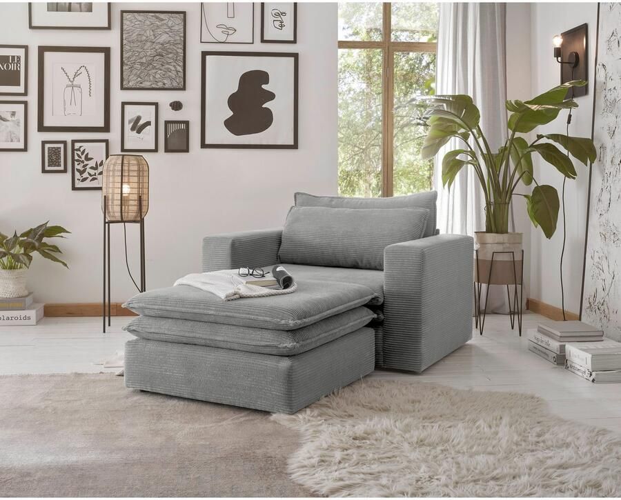 Home affaire Zithoek PIAGGE Hoogwaardige cord loveseat en loveseat-hocker als set (2-delig) - Foto 4