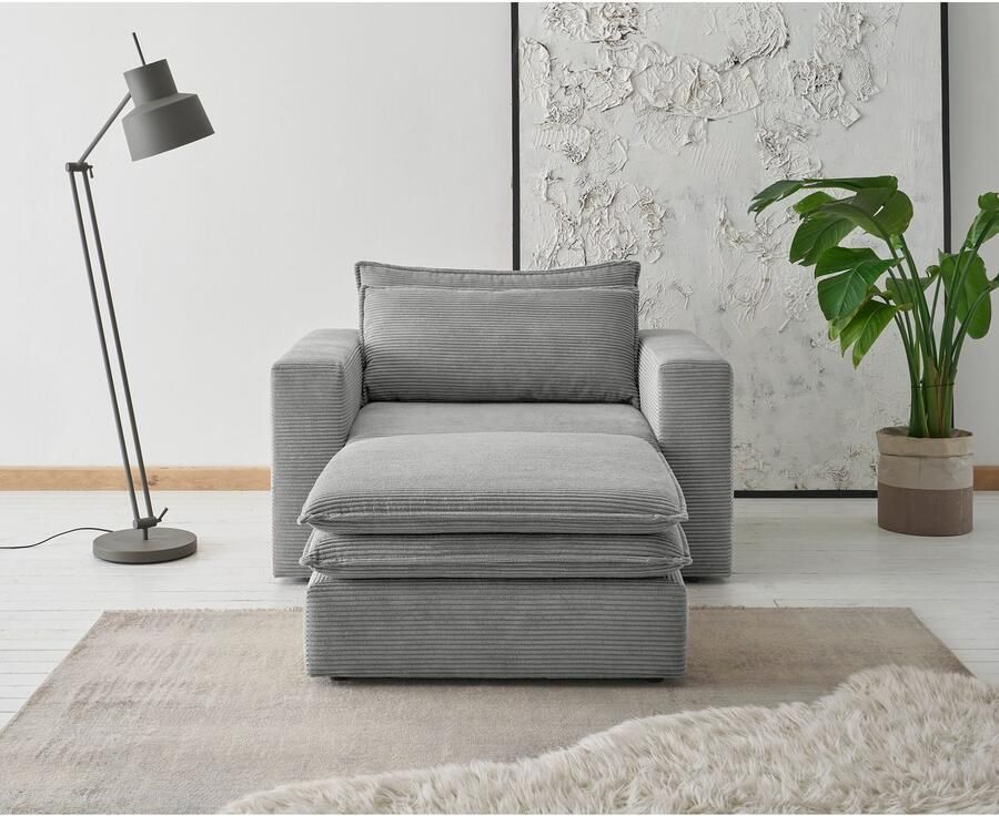 Home affaire Zithoek PIAGGE Hoogwaardige cord loveseat en loveseat-hocker als set (2-delig) - Foto 2