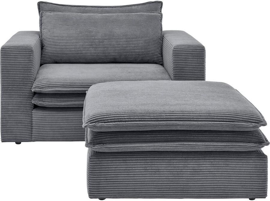 Home affaire Zithoek PIAGGE Hoogwaardige cord fauteuil en hocker klein als set (2-delig) - Foto 5