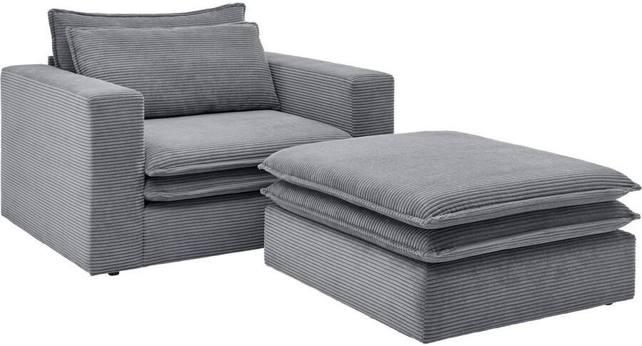 Home affaire Zithoek PIAGGE Hoogwaardige cord fauteuil en hocker klein als set (2-delig) - Foto 10