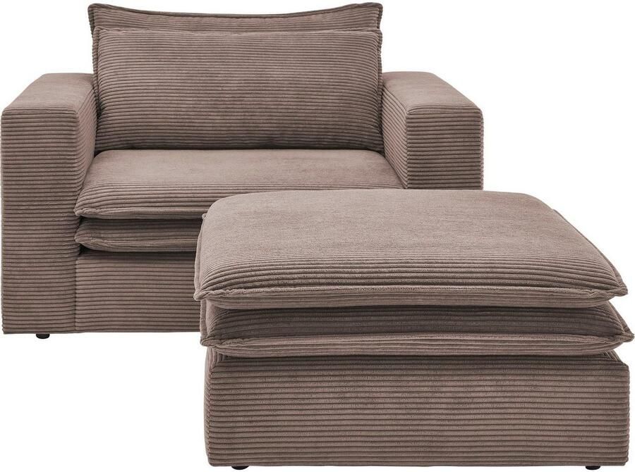 Home affaire Zithoek PIAGGE Hoogwaardige cord loveseat en loveseat-hocker als set (2-delig) - Foto 5
