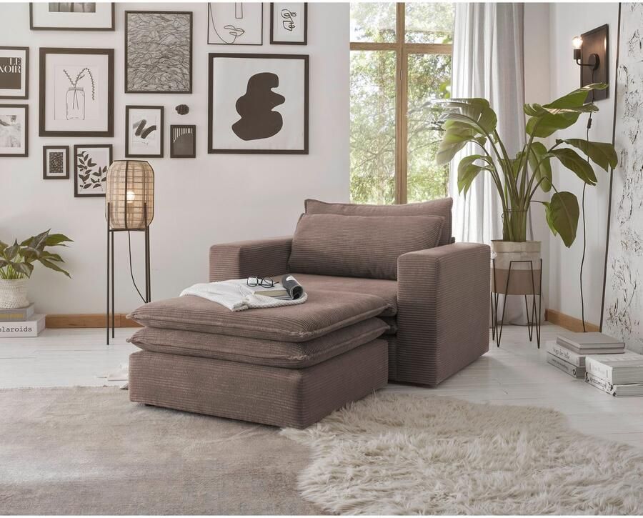 Home affaire Zithoek PIAGGE Hoogwaardige cord loveseat en loveseat-hocker als set (2-delig) - Foto 4