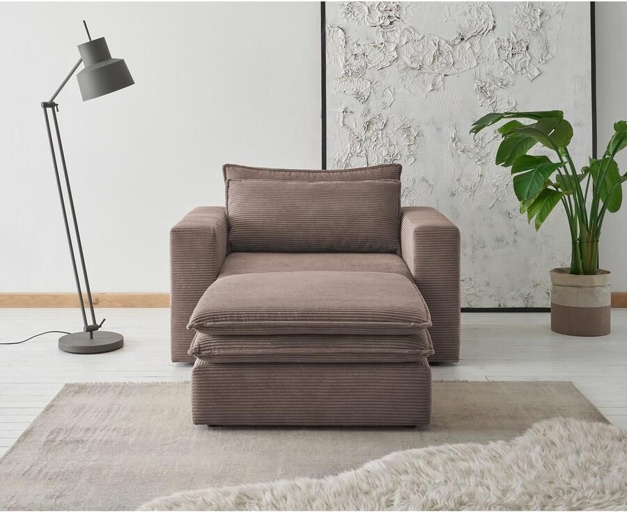 Home affaire Zithoek PIAGGE Hoogwaardige cord loveseat en loveseat-hocker als set (2-delig) - Foto 2