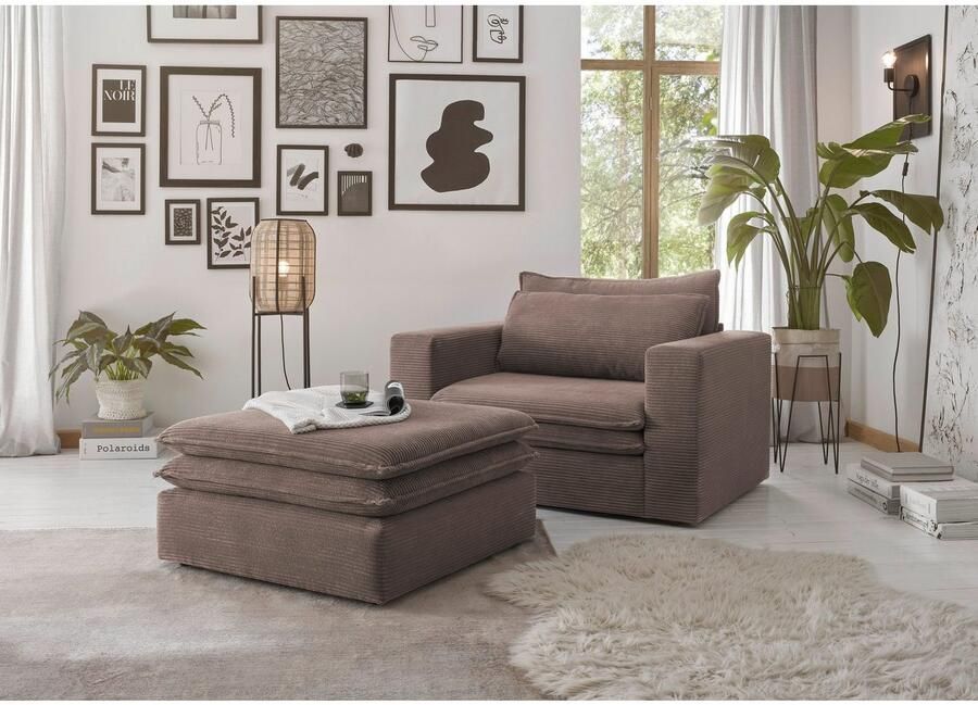 Home affaire Zithoek PIAGGE Hoogwaardige cord loveseat en loveseat-hocker als set (2-delig) - Foto 6