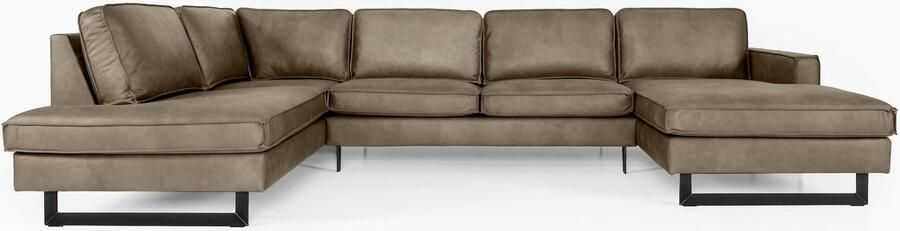 Places of Style Zithoek Pinto 350 cm U-vorm XXL met ottomanen Cord chenille leerlook met bies metalen voeten golfondersteuning - Foto 6