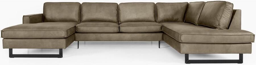 Places of Style Zithoek Pinto 350 cm U-vorm XXL met ottomanen Cord chenille leerlook met bies metalen voeten golfondersteuning - Foto 6