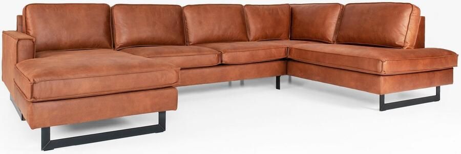 Places of Style Zithoek Pinto 350 cm U-vorm XXL met ottomanen Cord chenille leerlook met bies metalen voeten golfondersteuning - Foto 7