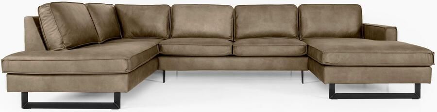 Places of Style Zithoek Pinto 350 cm U-vorm XXL met ottomanen Cord chenille leerlook met bies metalen voeten golfondersteuning - Foto 6