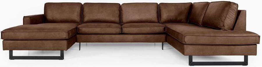 Places of Style Zithoek Pinto 350 cm U-vorm XXL met ottomanen Cord chenille leerlook met bies metalen voeten golfondersteuning - Foto 6