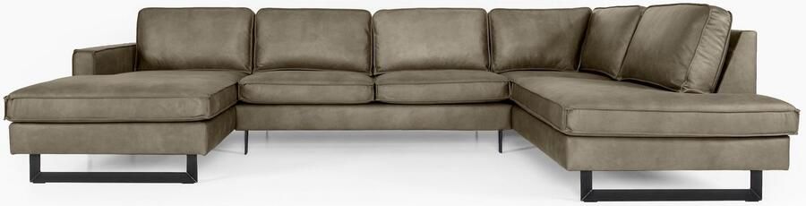 Places of Style Zithoek Pinto 350 cm U-vorm XXL met ottomanen Cord chenille leerlook met bies metalen voeten golfondersteuning - Foto 6