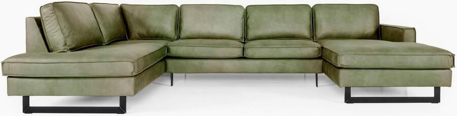 Places of Style Zithoek Pinto 350 cm U-vorm XXL met ottomanen Cord chenille leerlook met bies metalen voeten golfondersteuning - Foto 6